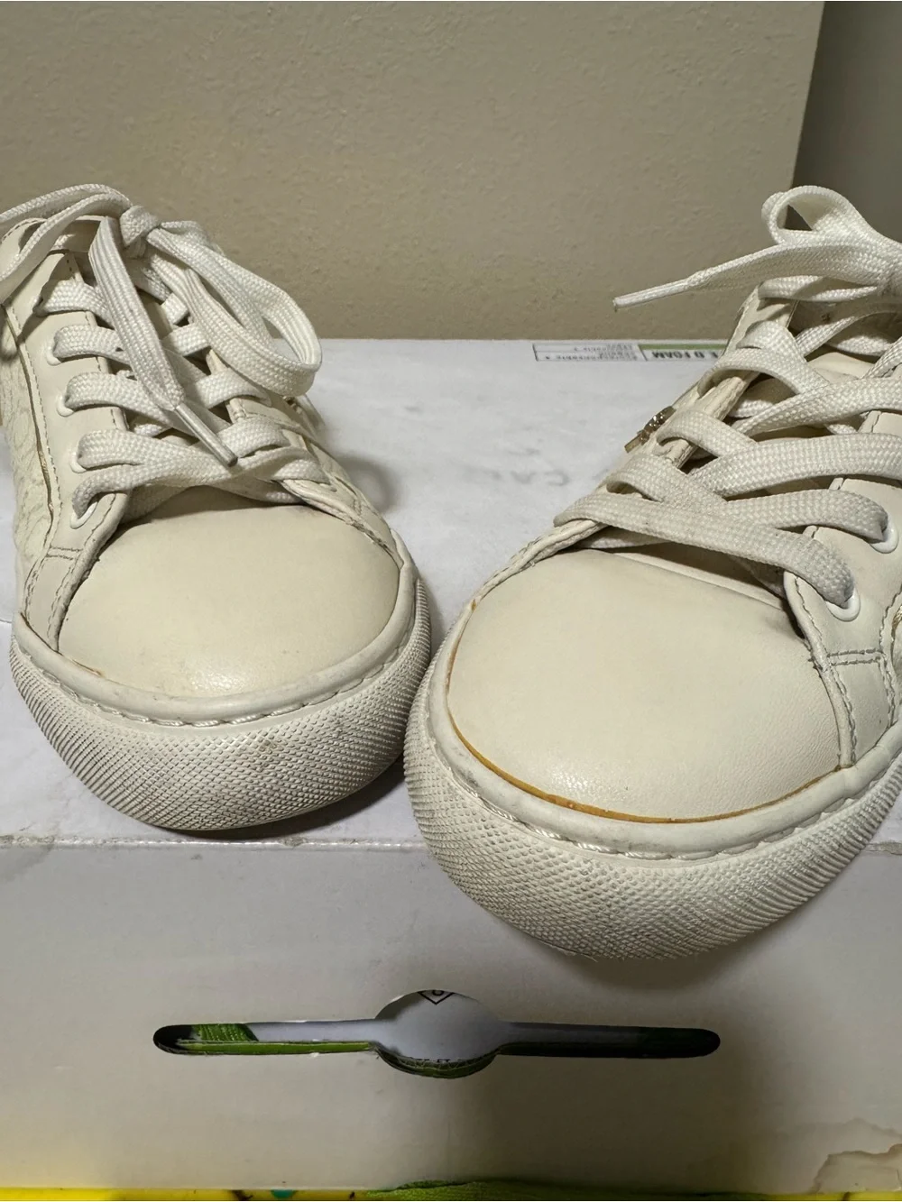 Calvin Klein Cream and Off-White Logo Low-Top Sneakers